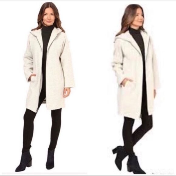 ATM mohair blend Cocoon Hooded front zip ivory Coat size Small - Picture 1 of 6